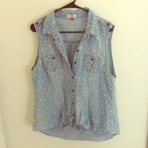 Lei Denim Tank Top Button-up with Front Tie